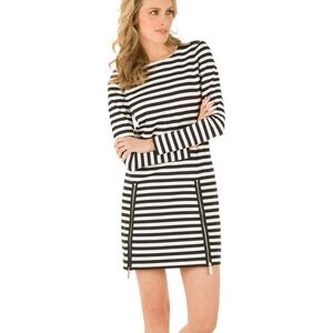 Michael Kors Blue And White Stripe Zipper Accent Dress